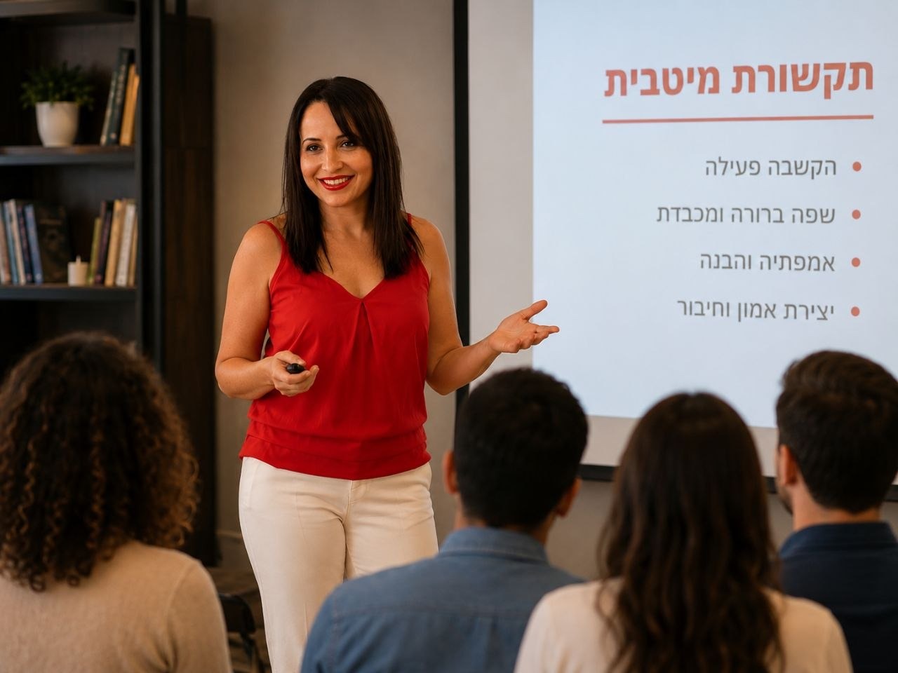 רונית שושן מעבירה הרצאה על תקשורת וביטחון עצמי